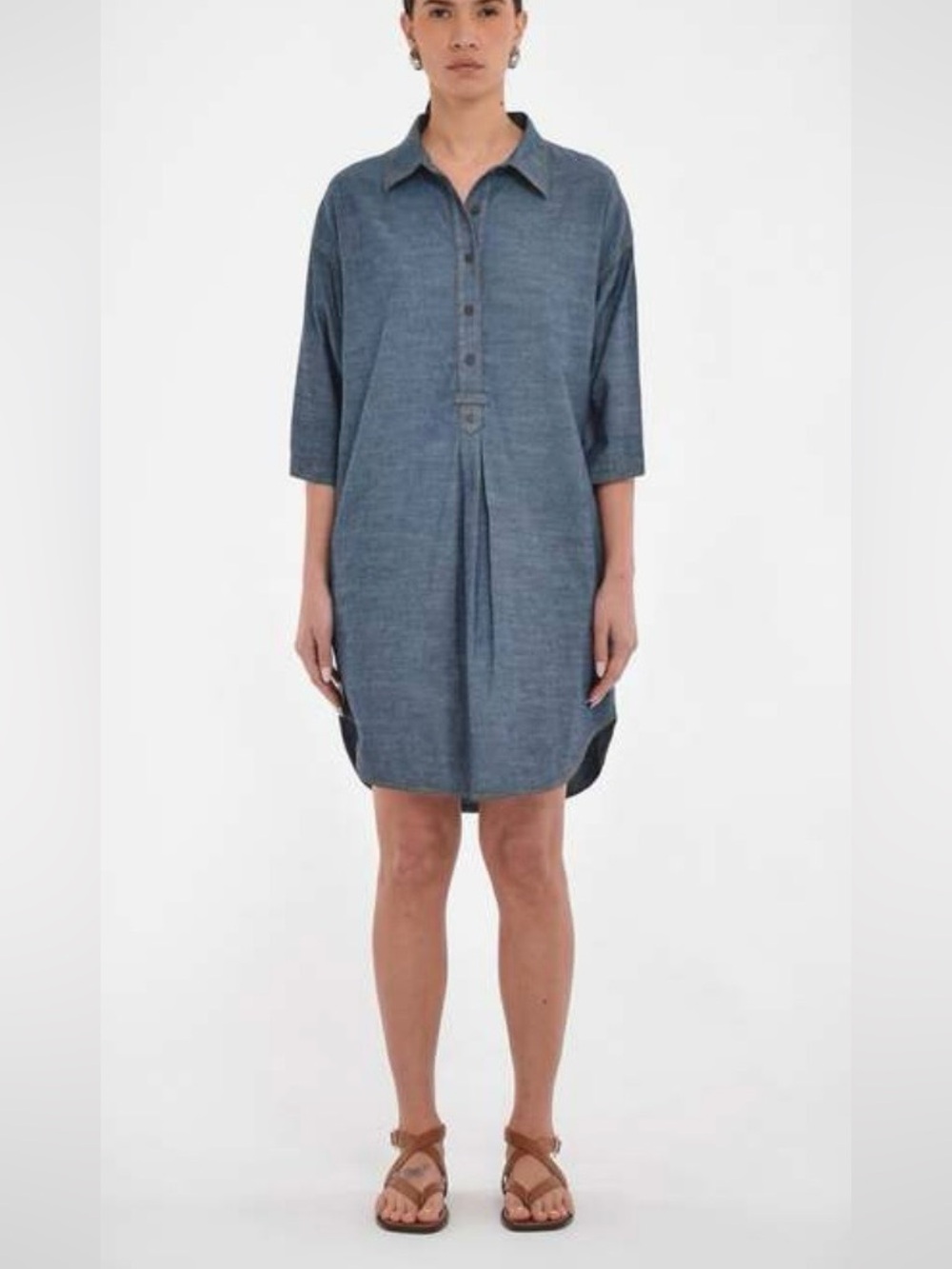 Paper Label Anisa Chambray Relaxed Shirt Dress Tunic in Denim Blue XL